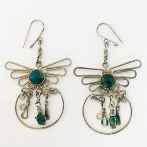 Vintage 90s silver earrings with green/blue stones